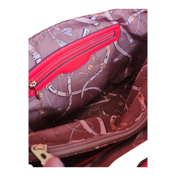 Red & White Striped Canvas Beach Tote Gold Chain Crossbody - Picture 9 of 12